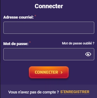 Formulaire de connexion au casino Play Regal avec adresse e-mail et mot de passe